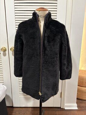 J.Crew Women's Faux Fur Zip-Up Teddy Jacket Black